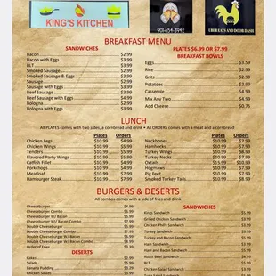 the menu for king's kitchen