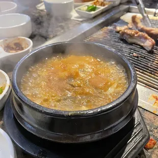 Soybean tofu soup is always good with BBQ
