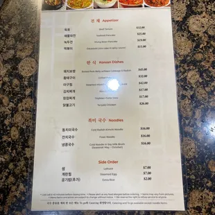 Front side of menu