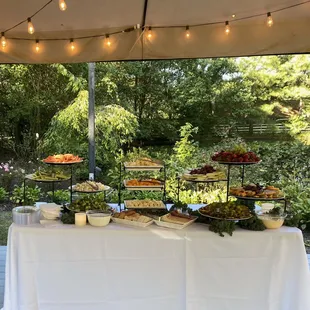 Fruit and veggie buffet table.
