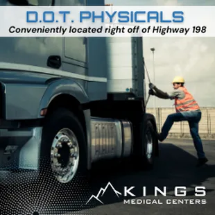 At Kings Medical Centers in Visalia we are a certified DOT testing center in Tulare County, California.