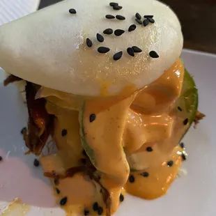 Pork Bao Buns-  clouds of spicy , cucumber pork goodness