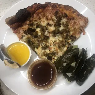 Falafel Pizza and Stuffed Grape Leaves