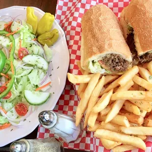 Cheesesteak Sub combo and house fresh garden salad