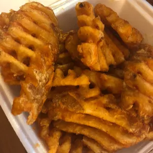 Waffle fries with cheese... Wait, where&apos;s my cheese?!?!
