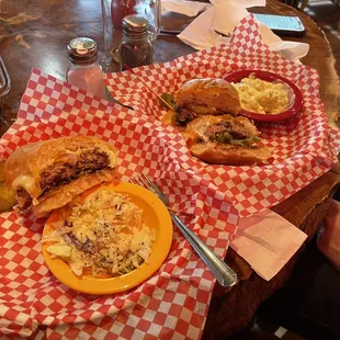 The Triple Play with coleslaw and the Buzz with potato salad!