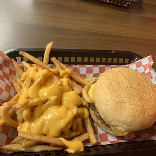 Kings Bacon Burger with cheese and cheese fries