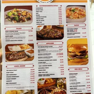 Menu: salads, appetizers, and plates.