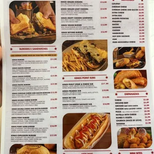 Menu: burgers and sandwiches.