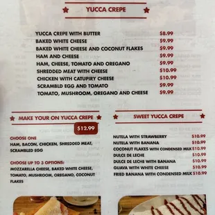 Menu: crepes.