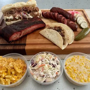 Smoked barbecue and sides.