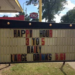 Happy hour drinks from 3-5 daily. 61 cents in honor of 61 years in Business.