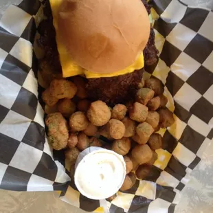 Cheeseburger + fried okra