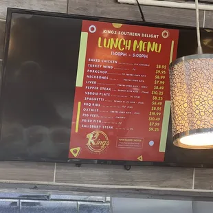 a menu on the wall