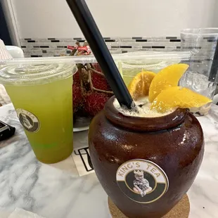 Lemongrass tea and sugar cane juice