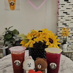 Strawberry Fruit Tea and Dragon Fruit Sugarcane juice