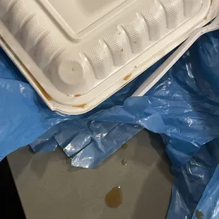 Sauce leaking EVERYWHERE before they even handed it to us.