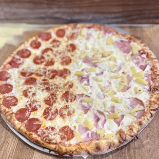 Half Pepperoni
&amp;
Half Hawaiian