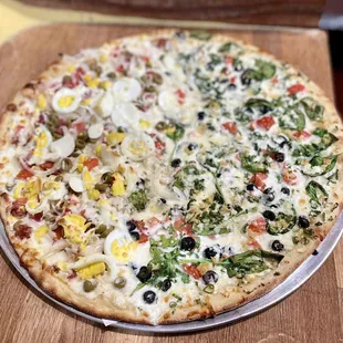 Half Portuguese
&amp;
Half Greek Pizza