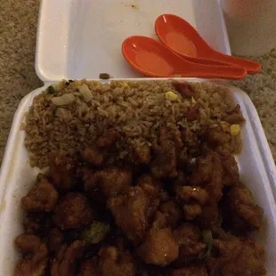 General Tso&apos;s chicken and pork fried rice