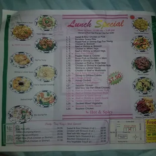 the menu for the lunch special