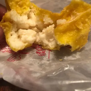 Inside of 14. Crab Rangoon, no crab just goon lmfao