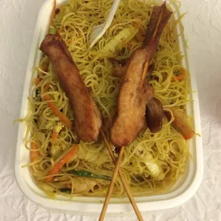 The Singapore chow mein fun  just spicy enough, but doesn't kill the flavor. Chicken teriyaki moist and seasoned well.