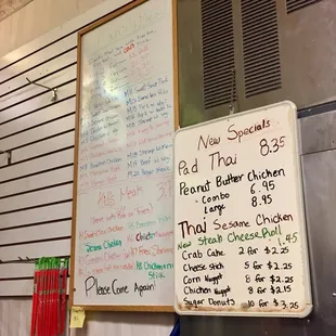 a menu on the wall
