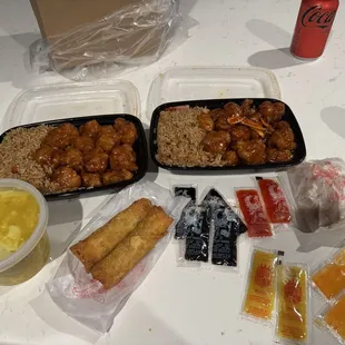 Dinner combos: General Tso&apos;s Chicken and Orange Chicken, Pork Fried Rice, Egg Roll