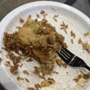 Well, I ate most of it. Shrimp rice and light skin Shrimp  Egg Foo Young
