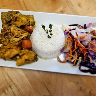 Curry Chicken with Jasmine white Rice with steam Cabbage