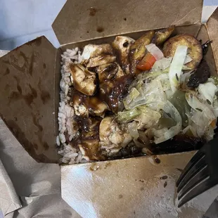 Jerk Chicken, Rice &amp; Peas, Jerk sauce, Plantain