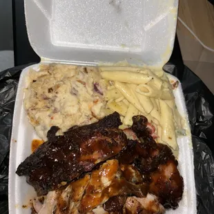 Jerk Chicken with Rasta Pasta and Cheesy Potatoes