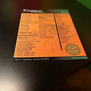a menu on a table