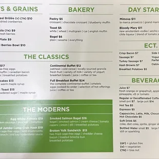 Breakfast menu