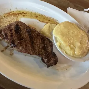 NY strip and mashed potatoes