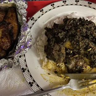 Bitter Leaf Stew White Rice Side of Plantain