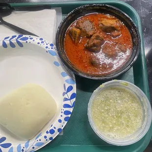 Okra Pounded yam  Goat Meat