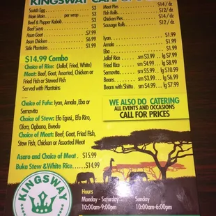 The menu