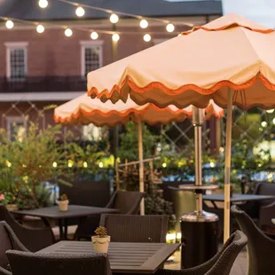 Outdoor seating with heating and lighting