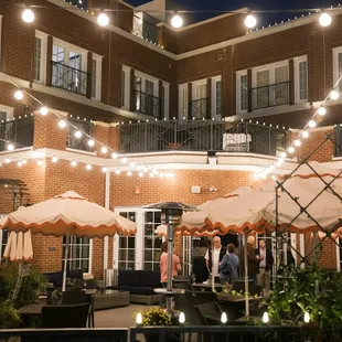 Patio of Kingswood Restaurant in Oxford, Mississippi at night
