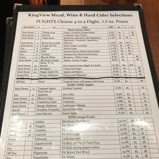 a menu for a flight