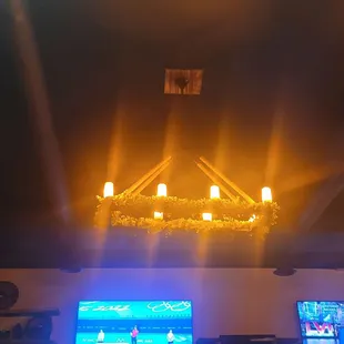 a chandelier with candles