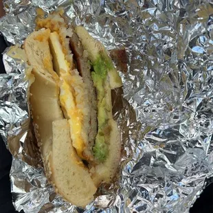 The stack on sesame bagel with avocado