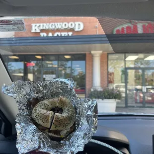 I got "the stack" bacon, egg, cheese, &amp; hash browns, on a spinach bagel.