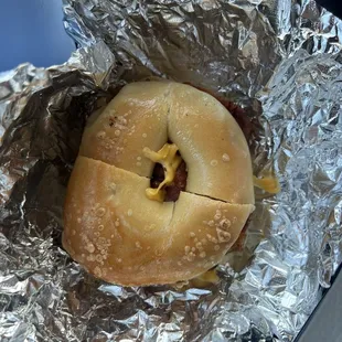 Bacon stack on a plain bagel