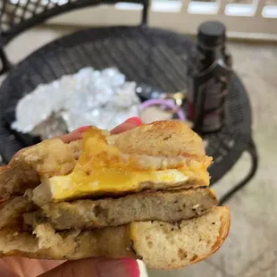 Sausage Stack on whole grain bagel