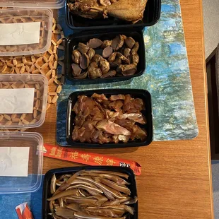 Pig ears; beef tendons, duck gizzards; marinated 1/2 duck