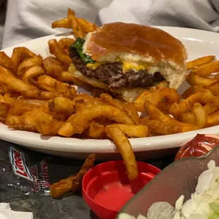 Mini cheeseburger with big flavor. Fries on point