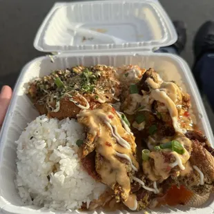 Combo with ahi Katsu and Korean chicken